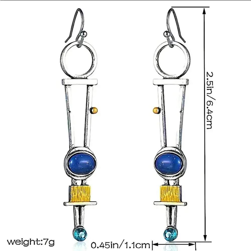 Silver Vintage Handmade Geometric Boho Abstract Dangle Handmade Earrings - Picture 6 of 6